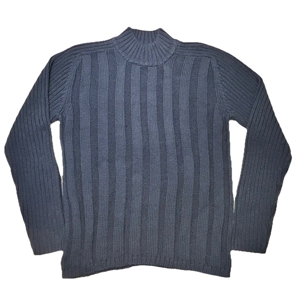 ILLIG Ribbed Knit Mock Neck Sweater Mens XL Blue Cotton Acrylic Pullover